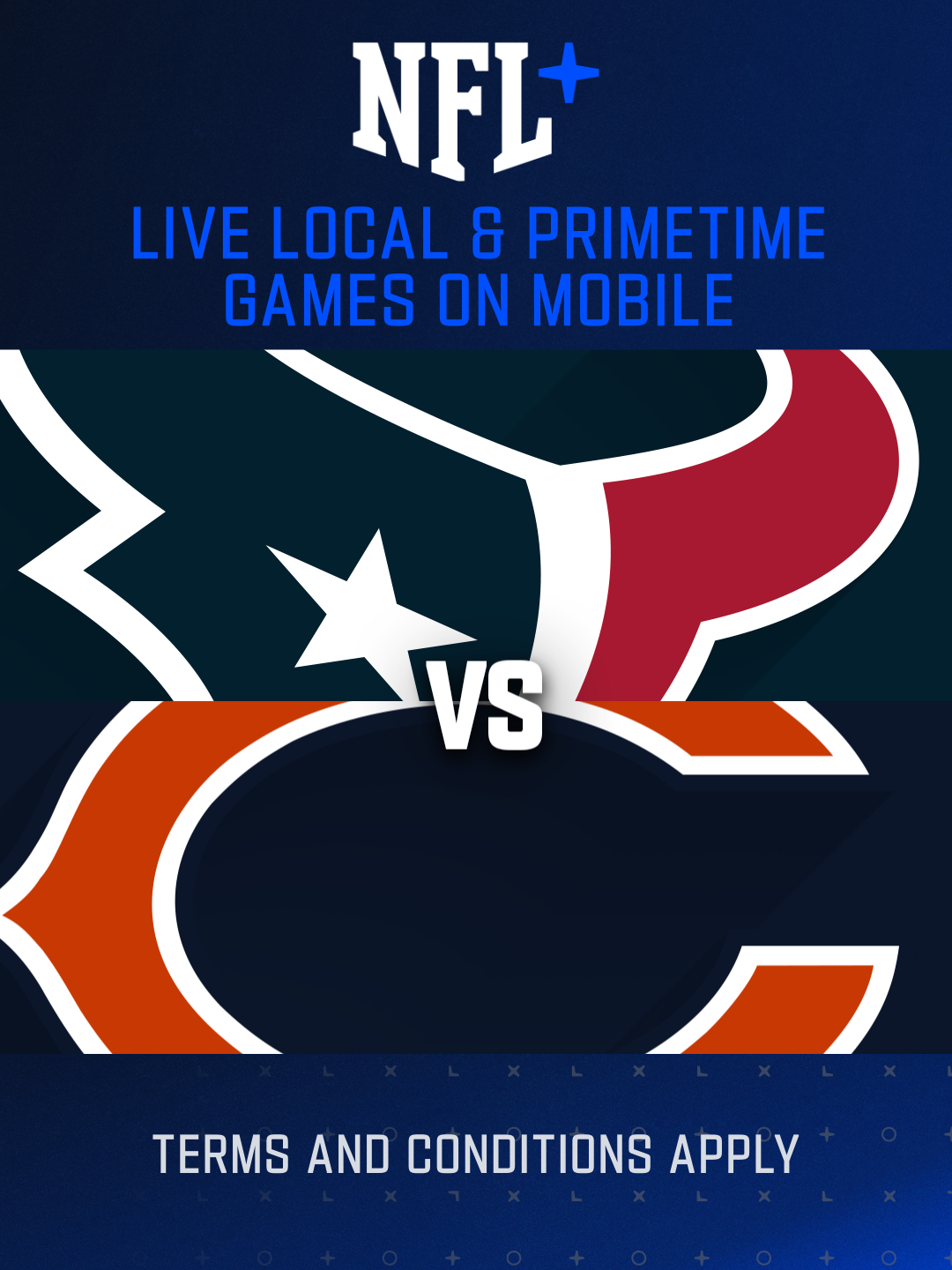 Chicago Bears vs. Houston Texans. NFL match poster. Two