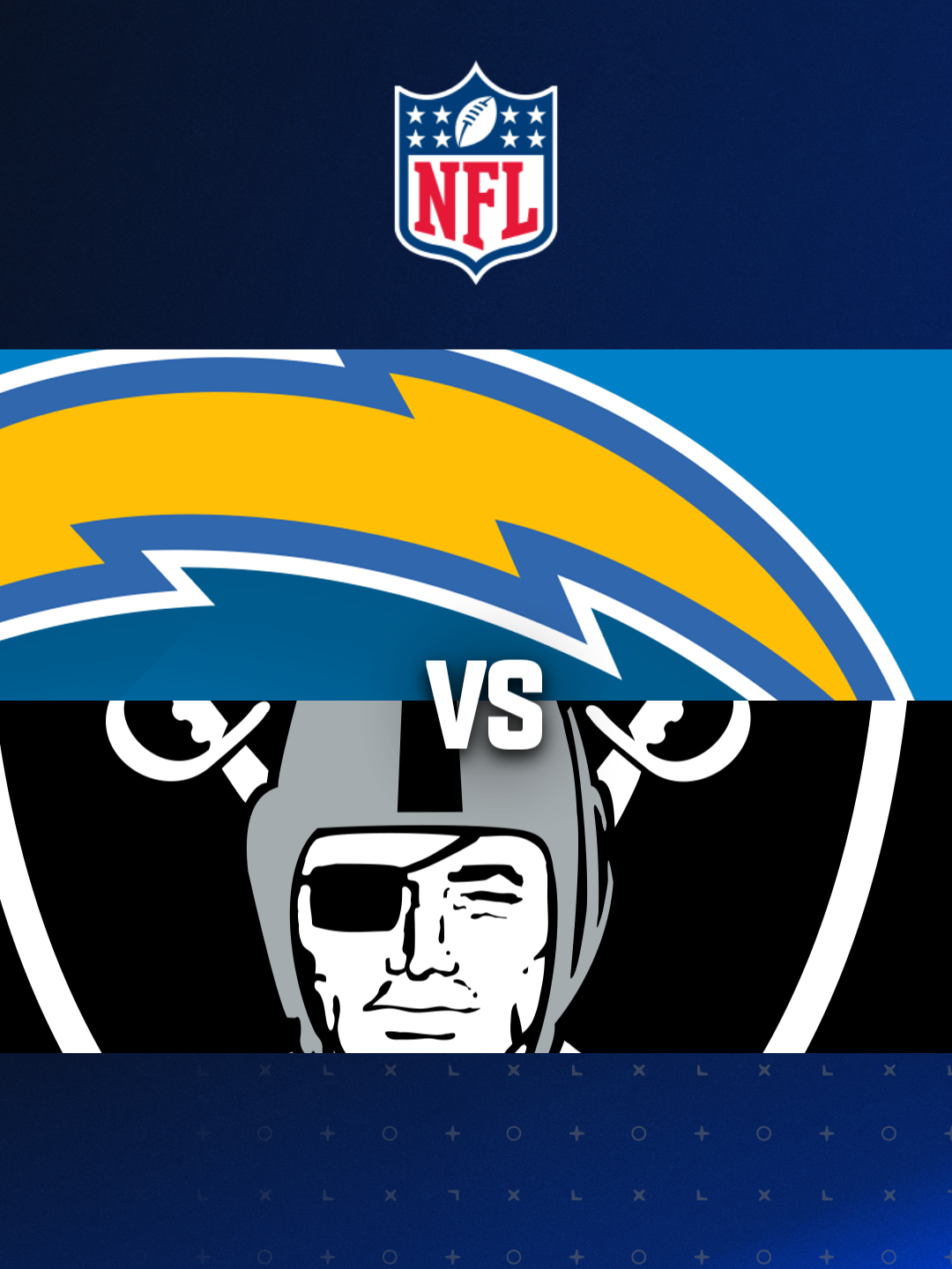 Las Vegas Raiders vs. Los Angeles Chargers. NFL match poster. Two american  football players silhouette facing each other on the field. Clubs logo in b  Stock Photo - Alamy